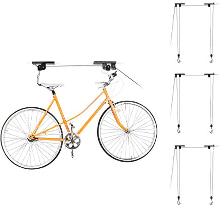 Relaxdays 4 x Fahrradlift, bis 30 kg, max. Deckenhöhe 4 m, Fahrrad Deckenhalterung mit Flaschenzug, Garage, Keller, schwarz