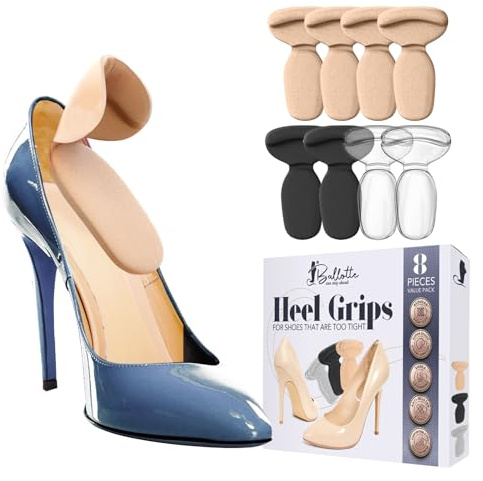 Ballotte Premium Grade Silicone Heel Protector (Multicolor - 8 Pack) | Heel Grips/Heel Pads for Women Heels - Shoe Inserts for Shoes that are Too Big | High Heel Cushion Inserts Women
