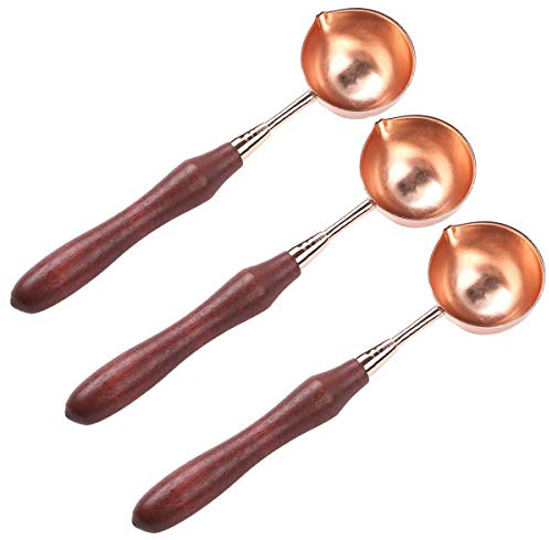 NUMAMA 3 Pcs Copper Wax Melting Spoons with Wooden Handle for Arts & Crafts Wax Sealing Stamp