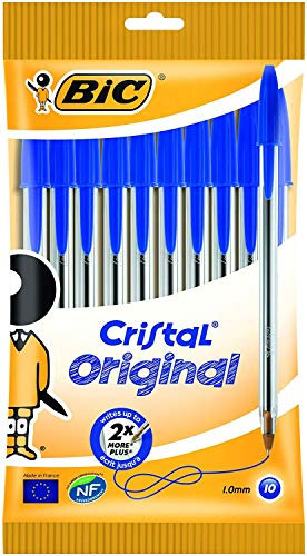 BIC Kugelschreiber Cristal Medium – 10 x 10 Kulis in Blau – Strichstärke 0,4 mm – Dokumentenecht