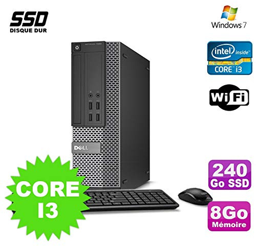 PC Dell Optiplex 7020 SFF Core I3-4150 3.5GHz 8Go Disque 240Go SSD DVD WiFi W7 (Reconditionné)