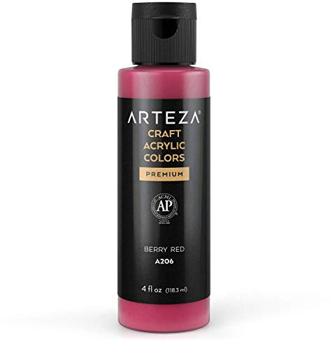 ARTEZA Craft Acrylic Paint, A206 Berry Red, 118 ml Bottle, Water-Based, Blendable, Outdoor Craft Paint for Art & DIY Projects on Glass, Wood, Ceramics, Fabrics, Paper & Canvas