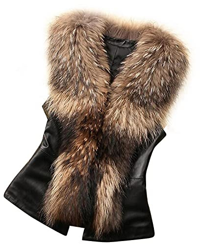 PAIDAXING Weste Damen Kunstpelz Fellweste Leder Mäntel Ärmellose Jacke Warm Slim Fit Pelzweste Damenweste Gilet Pelzmantel Tops