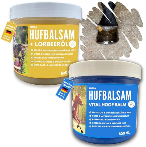 Huffett Pferd mit Lorbeeröl 2x500ml Hufpflege für Pferde I Hufbalsam für Pferde gesunde Hufe I Huffett Pferde mit Pinsel auftragen I Gegen trockene Hufe & Anti Strahlfäule Pferd Mittel I Huf Fett