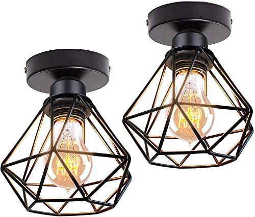 TOKIUS Lot de 2 Plafonniers Industrielles Vintages Luminaires E27 Rétro Lustre Suspension Design Métal Cage Ø160mm éclairage plafond Pour Salon Cuisine Chambre