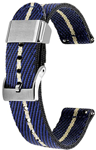 Kai Tian Cinturino per orologio da 22mm tono blu tela kaki supporto in metallo tessuto di lino cinturino di ricambio per cinturino di ricambio a sgancio rapido per uomo donna