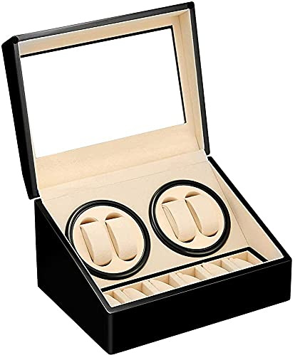 Remontoir Automatique pour Montre Boîtier de Montre en Cuir synthétique avec Moteur Silencieux Fonctionne sur Piles ou Bloc d'alimentation pour Montres automatiques(Schwarz Klavierlacken-116B)