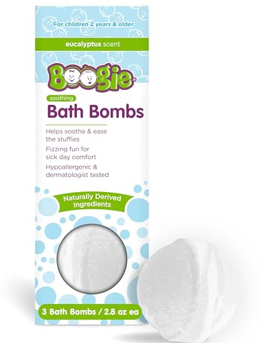 Boogie Kids Bath Bombs, Calming, Naturally Derived, Made with Aloe and Calming Vapors, Eucalyptus, 3 Bath Bombs, 2.8 oz, Pack of 1
