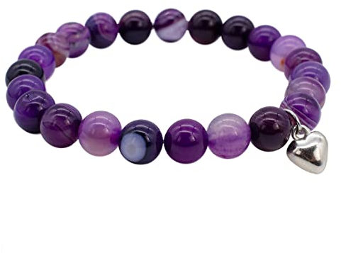 Chakra Buddha lila Agate Perlen Armband, XIACIBDUS 10mm Achat Energiearmband Heilsteine dehnbar Natürlich Edelstein Perlenarmbänder