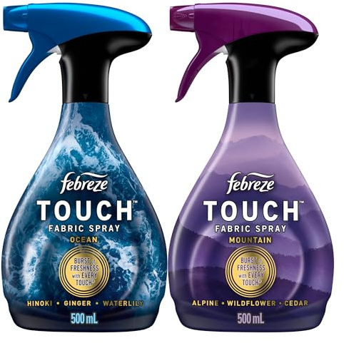 Febreze Touch Fabric Spray, Air Freshener, Odor-Fighting Fabric Refresher, Couch and Linen Spray, Sneaker Balls Alternative, Ocean and Mountain Scent, Multicolor, 16.9oz, 2ct