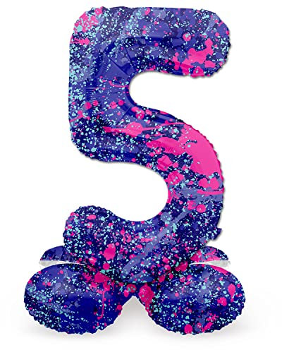 Folat 63925 Luftballon Geburtstag Stehender Ziffer Zahl 5 Paint Splash Lila Weltraum 72 cm - Decoration Geburtstagdeko, Ballon Zahl, Kein Helium erforderlich