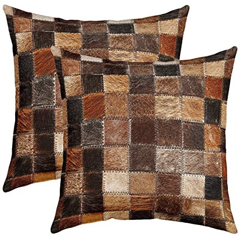 2er Set Kissenbezüge Kuhfell Kissenbezüge 60x60cm Weiches Rindsleder Rustikale Western Wild Animal Skin Quadrat Dekokissen Sofa Kissenhülle Dunkelbraun Kissenbezug Sofakissen Couchkissen