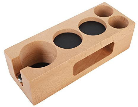 Soporte de Tamper de Filtro de café de Madera, 5 Agujeros de Madera Espresso Tamper Mat Stand Estación de Tamper,Base de Estación de Tamping de café Antideslizante para Portafiltro (51 mm 5 agujeros)