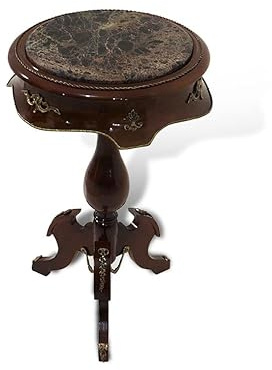 MACE-Brown Barock Beistelltisch mit Platte surafce Marmor handgefertigt aus Massivholz in Einer runden Form mit Welle Messing Rand D 42 x H 74