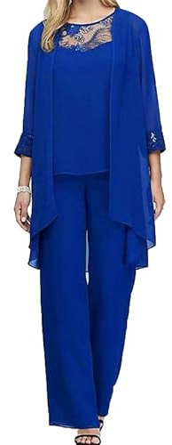 Suncolour Completi da Donna Taglie Forti per la Madre della Sposa, in Chiffon, 3 Pezzi, Completi Eleganti per la Madre