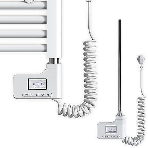 EMKE Heizstab für Badheizkörper 300 Watt, Heizpatrone mit Thermostat für Handtuchheizkörper Elektrisch Handtuchtrockner Handtuchwärmer, Elektroheizstab mit Digitalanzeige Weiß