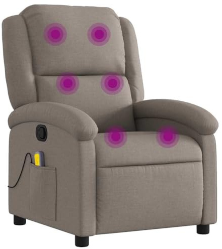 vidaXL Sillón de Masaje Reclinable, Silla con Respaldo Reposabrazos, Sillón de Televisión Relax Descanso, Asiento para Salón Hogar, Tela Gris Taupe