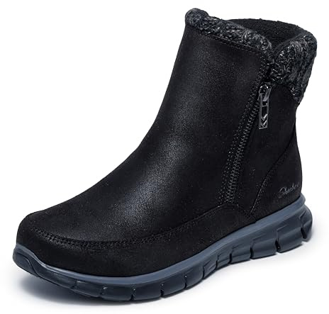 Skechers Women's Synergy Lovely Collab Boots, Black Microleather/Knit, 8 UK