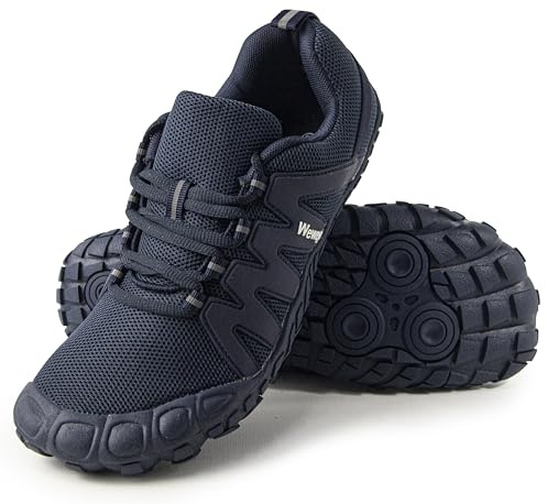 Weweya Barefoot Shoes Men Minimalist Running Cross Training Shoe, Blue -Adjustable Tongue, 4.5 UK