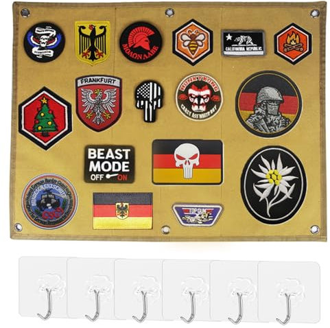58 x 45cm Klettwand - Kletttafel Patches Klett mit 4 Haken - Patches Organizer Display - Wand Kletttafel Klettmatte - Taktisch Militär Klettwand mit Ösen - Faltbar Organizer Display Tafel (Braun)