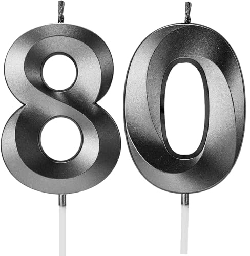 Birthday Candles Number Candles Age Year for Cakes Happy Birthday 3D Designed Wedding Anniversary Party Cake Topper Decorations (Black, 80)