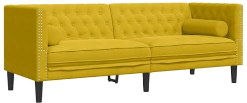 vidaXL Divano Chesterfield con Rinforzi 3 Posti Giallo in Velluto, divano a 3 posti, divano, divano da salotto, divani a 3 posti, divano imbottito