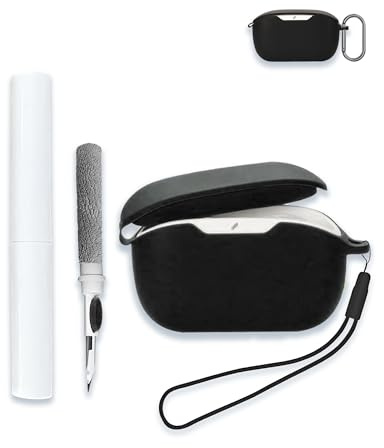 Case for JBL Wave Buds 2 | True Wireless Noise Cancelling Earbuds, Soft Silicone Protective Portable Scratch Shock Resistant with 2pack Screen Protector &Cleaner Kit & Carabiner & Lanyard，Black