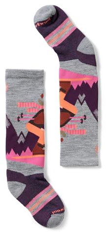 Smartwool Unisex Wintersport Full Mountain Moose Pattern OTC Socks (Toddler/Little Kid/Big Kid) Light Gray-Pink Small