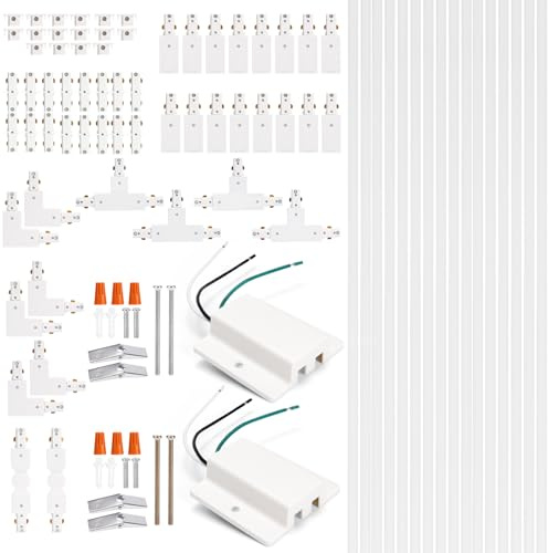 H Track Lighting Rails Kit - iCreating 52.5ft White Track Lighting Tracks 3 Wire with Floating Canopy Connector, L Connector, I and T Connectors for Single Circuit H Type LED Tracks Light Head Fixture