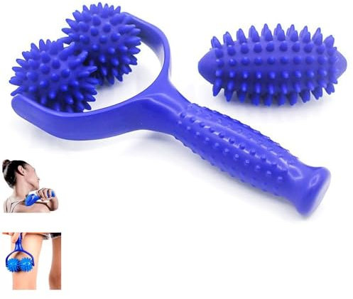 Massageroller Mit Griff,Auswechselbare Massage Roller mit 3 Igelball Massageball,Selbstmassagerolle,Massagegerät Fascia Ball,Igelball Fußmassage für Beine RüCken Arme Schultern Muskelschmerzen