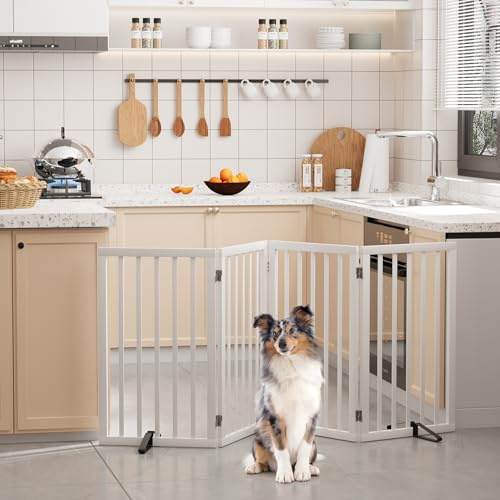 Semiocthome Fristående Hundgrindar och Barriärer Inomhus Husdjur Grindar för Dörröppningar och Trappor 82 cm (H) – 4 Paneler Hundgrind med 2 Metallstativ Helt Monterade Justerbart Säkerhetsstaket