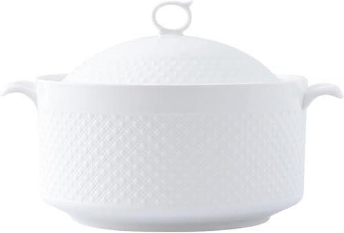 Ceramic Stew Pot, Ceramic Soup Tureen with Lid，Large Capacity Serving Tureen with Handles for Kitchen, Porcelain, Pure WhiteWhite,9in
