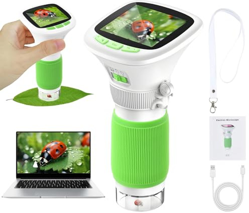 Focenat Microscopio para Niños, Mini Microscopio Digital Portátil con Pantalla IPS de 2,4, 200X/1000X Zoom, Cámara 2MP, Grabación Foto/Vídeo, Compatible con Tarjeta TF y Conexión PC