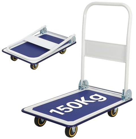 Panana Platform Truck, Foldable Trolley with 150kg Load Capacity, Push Hand Cart, Flat Bed Moving with Swivel Wheels for Loading and Storage White