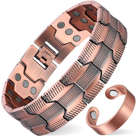 MagEnergy kupferarmband herren – Drei Ultra-Starke Magnete, Männliches Design Reines Kupfer-Magnetarmband, Einstellbare Länge mit Größenanpassungswerkzeug (Kupfer)