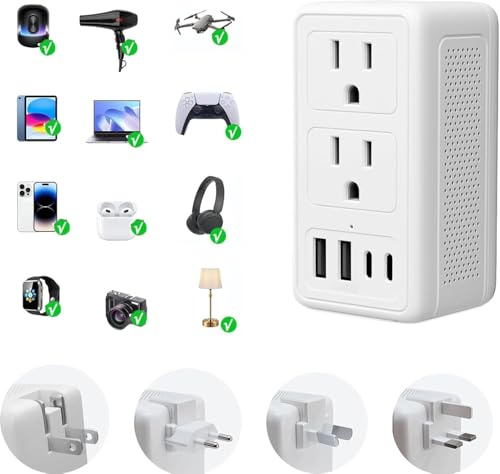 2000W 220V to 110V Voltage Converter US to Europe for Hair Dryer, International Universal Travel Adapter with Type C A G I, Converter for European Travel with 2 USB Port 2 USB (White)