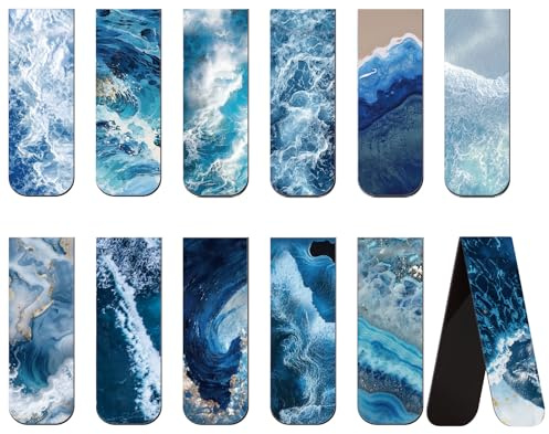 Uniclife 12 Pcs Magnetic Bookmark with Ocean Designs, Bookmarks for Women, Magnet Book Marks for Book Lovers, Ocean-Themed Book Markers Clip for Readers, Teachers, Adults and Men