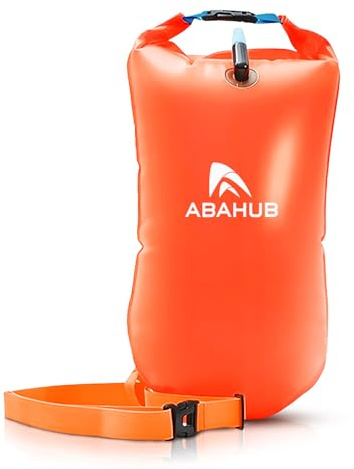 Abahub Simboj med torrsäck för simmare i öppet vatten 15L Orange | Uppblåsbar, vattentät, med larmvisselpipa, torrväska simhjälpboj för vuxna dra-buoy i öppet vatten pool