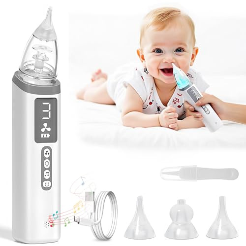 Aspiratore Nasale Neonato, Aspiratore Nasale per Bambini con 3 Silicone Morbido, Aspiratore Nasale Elettrico per Bambini con 3 Livelli , Musica e Luce Integrate per Pulizia Nasale Neonati/Bambini