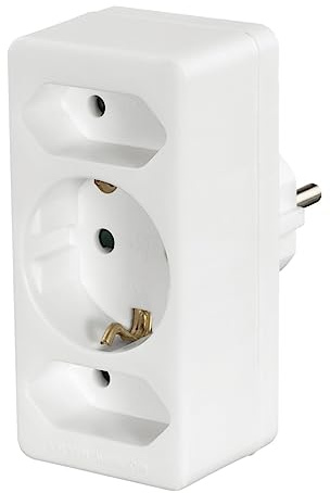 Hama Steckdosenadapter mit Berührungsschutz (Mehrfachstecker ohne Kabel, 2 Eurostecker und 1 Schutzkontaktstecker, Max. Anschlussleistung: 3500W, Betriebsspannung: 230V, 5,0 x 9,5 x 7,5 cm) weiß
