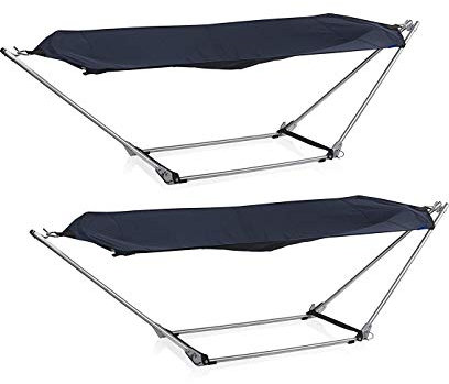 2er SET faltbare, wetterfeste Hängematten in Blau mit Ständer und Tragetasche, Belastbarkeit: 150 kg