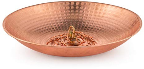 Marrgon Copper Anchoring Basin – Hammered Metal Bowl for Rain Chain Downspout Gutters – Beautiful Decorative Fountain Dish Display for Outdoor Garden, Lawn & Patio Water Feature – 11” Wide x 2” High