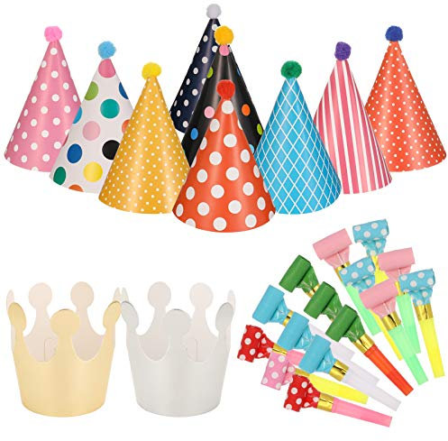 metagio 26 Stücke Partyhüte Set Geburtstagshüte Lufttröte Pfeife Partyhütchen Geburtstag Kegel Hüte Party Supplies Hütchen Geburtstagshut für Kinder Festival Baby Shower