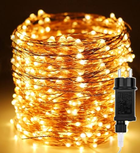 Lichterkette Außen 50m 500 LEDs Kupferdraht Beleuchtung Led Lichter mit Stecker 8 Modi Aussen Innen Dekoration Wasserdicht für Garten,Party,Zimmer,Weihnachten, Bäume,Hochzeit,Urlaub Deko,Warmweiß