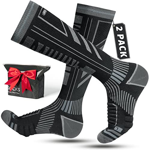 Rahhint 2 Paar Skisocken aus Merinowolle für Herren, Damen und Jugendliche, Kompressions-Snowboardsocken, Kniehohe, Dicke Thermosocken für Kaltes Wetter, Atmungsaktiv, Schnell Trocknend, Größe 35-51