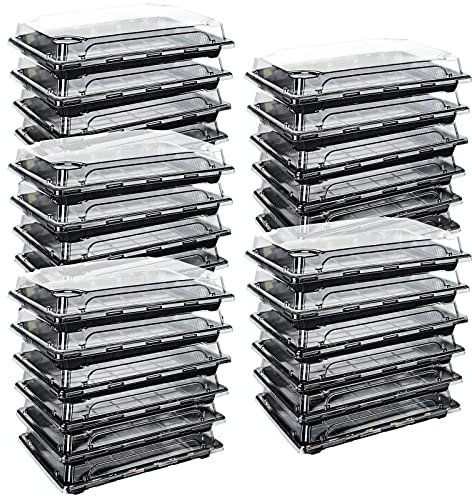 JMIATRY 30 Pcs Reusable Small Plastic Buffets Catering Trays with Lids, 247mmx156mm Sweet Treat and Sandwich Platter Trays, Black Pattern Base Food Containers for Party Food and Buffets