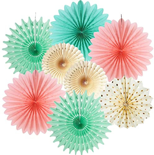 Kit de decoración de abanicos de papel verde menta, crema y rosa, abanicos plegables de papel para bodas, baby shower, despedida de soltera, princesa, menta, decoración de fiesta de cumpleaños, 8