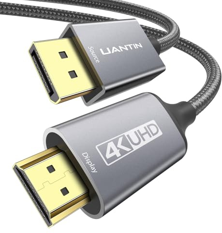 UANTIN 4K DisplayPort to HDMI Cable 1.8M | 1080P@120Hz,1440P/2K@60Hz Uni-Directional DP to HDMI Male Braided Cord Display Port to HDMI Cable for Desktop,Dell,Lenovo,ThinkPad,HP,AMD,NVIDIA