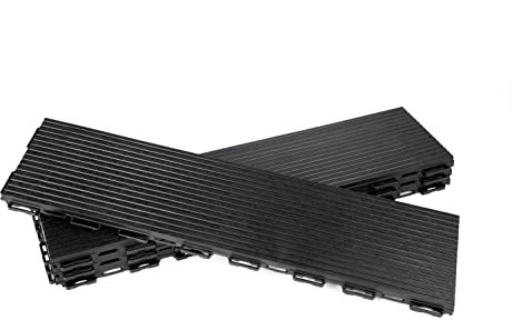 FORTENA Terrassenfliesen aus Kunststoff – 15 x 60cm, 4 Stück, 0,36 qm, Anti-Rutsch-Oberfläche, Klickfliesen in Holzoptik, Bodenbelag, grau, antrazhit, witterungsbeständig (Antrazhit)