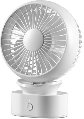Daewoo COL1540 4” Portable Rechargeable Desk Fan, 3 Speed Settings, Rechargeable Battery, LED Indicator Light For On And Low Battery Indication, Up And Down Tilt, Quiet Operation, White